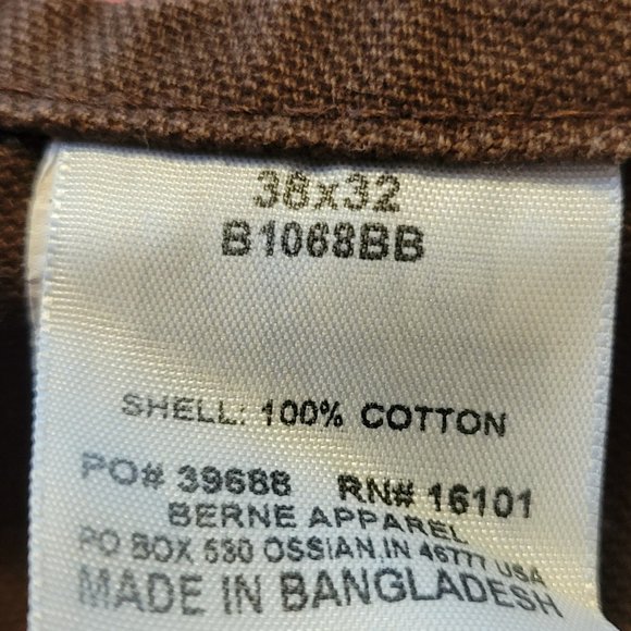 Berne Men's Washed Duck Unlined Brown Bib Overalls. Sz: 38X32 - Picture 10 of 15